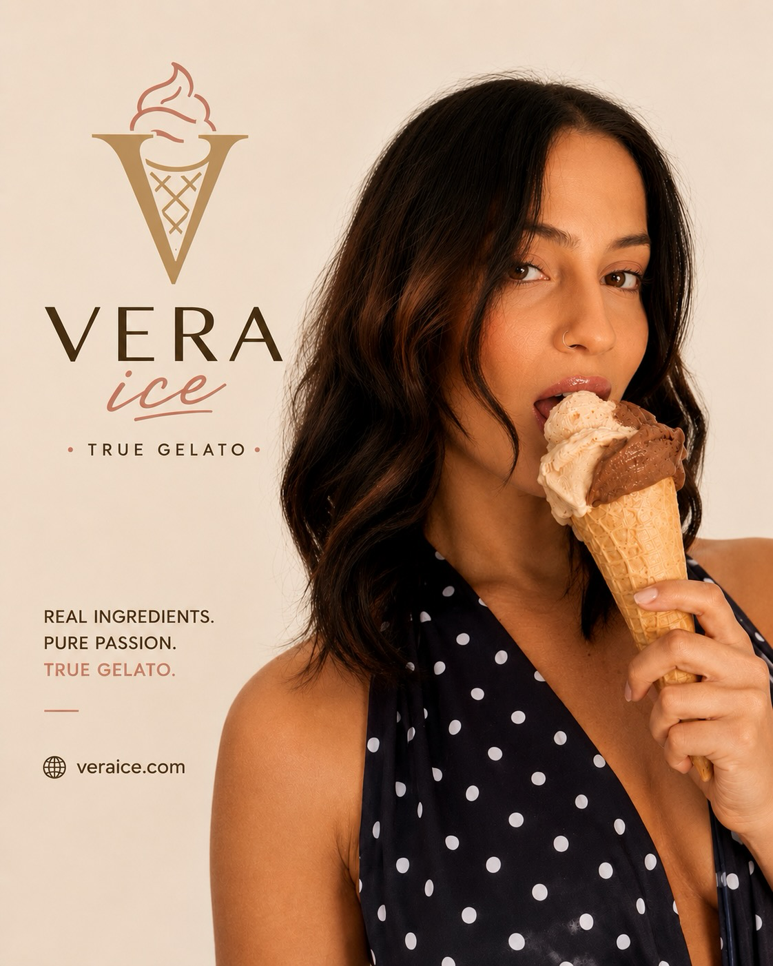 Vera Ice gelato cone with brand artwork